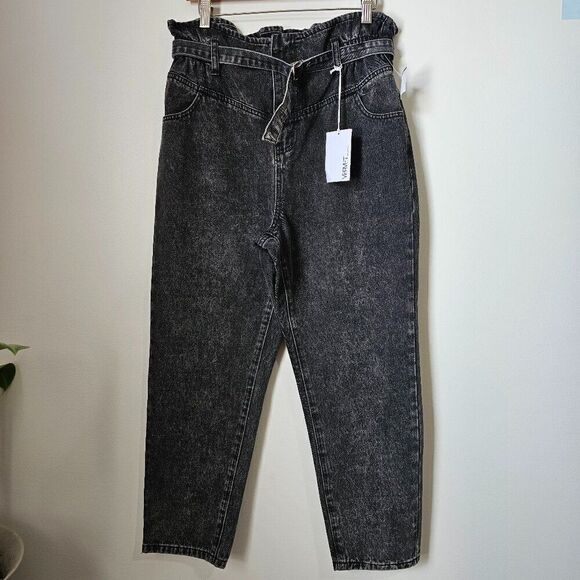 NWT VERVET DARK WASH HIGH RISE PAPER BAG BELTED JEANS SIZE 29 - Picture 1 of 14